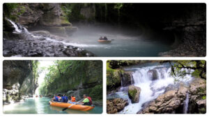 Prometheus cave, Martvili canyon, Okatse waterfall and Lomina lake from Kutaisi
